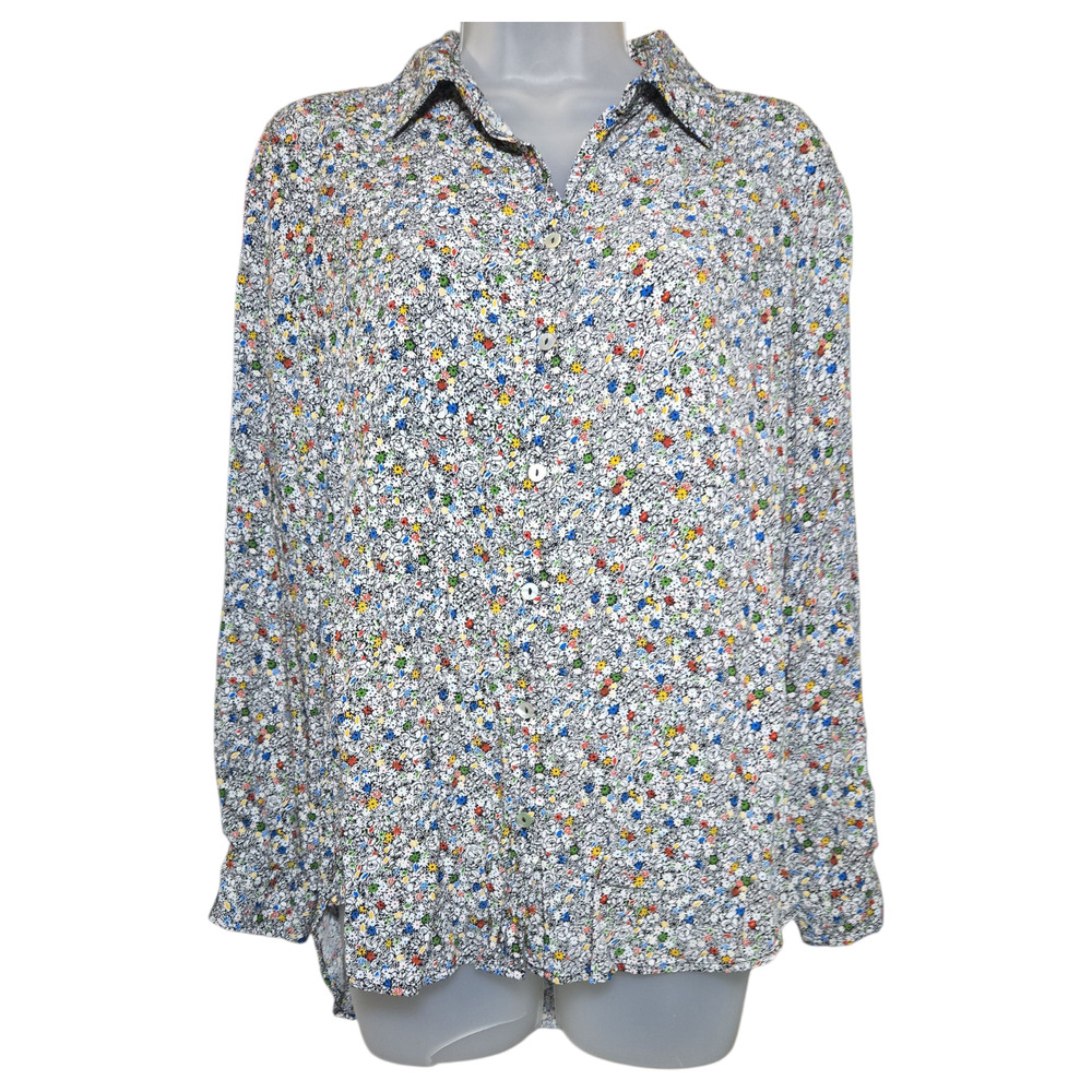 Jane and Delancey Wom Medium Multicolor Microfloral Roll Tab Long Sleeve Blouse
